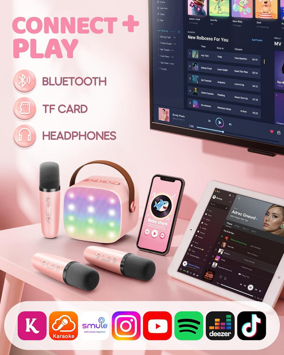 Skanto | Bærbar Mini Karaoke-maskin med Bluetooth-høyttaler og 2 trådløse mikrofoner – Veylo