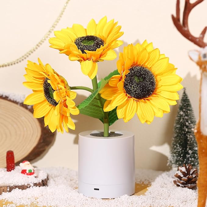 Skanto | LED Solsikke Bordlampe - Dekorativ Belysningsinnretning for Hjemmedekorasjon & Nattbordbruk