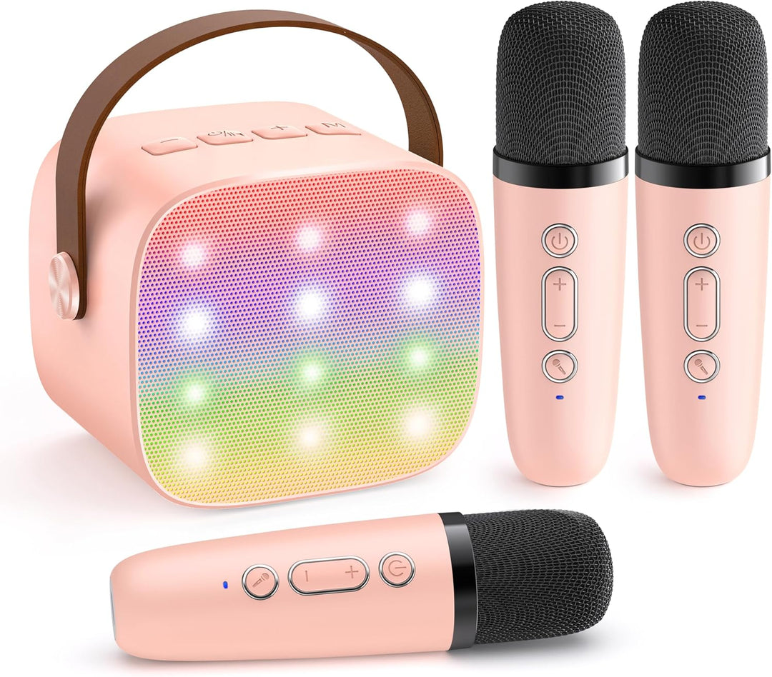 Skanto | Bærbar Mini Karaoke-maskin med Bluetooth-høyttaler og 2 trådløse mikrofoner – Veylo