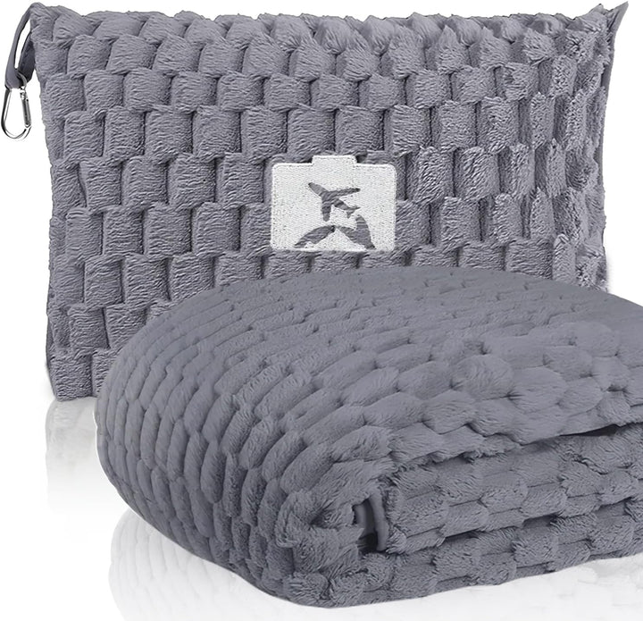 Packbare Flanell-Reisedecke mit Kissenbeutel und Gepäckhülle – Trevora