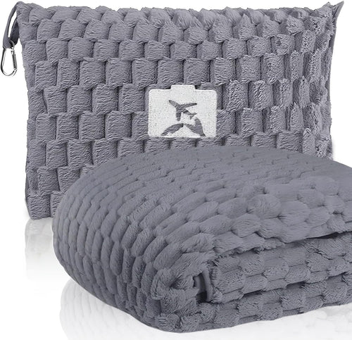 Packbare Flanell-Reisedecke mit Kissenbeutel und Gepäckhülle – Trevora