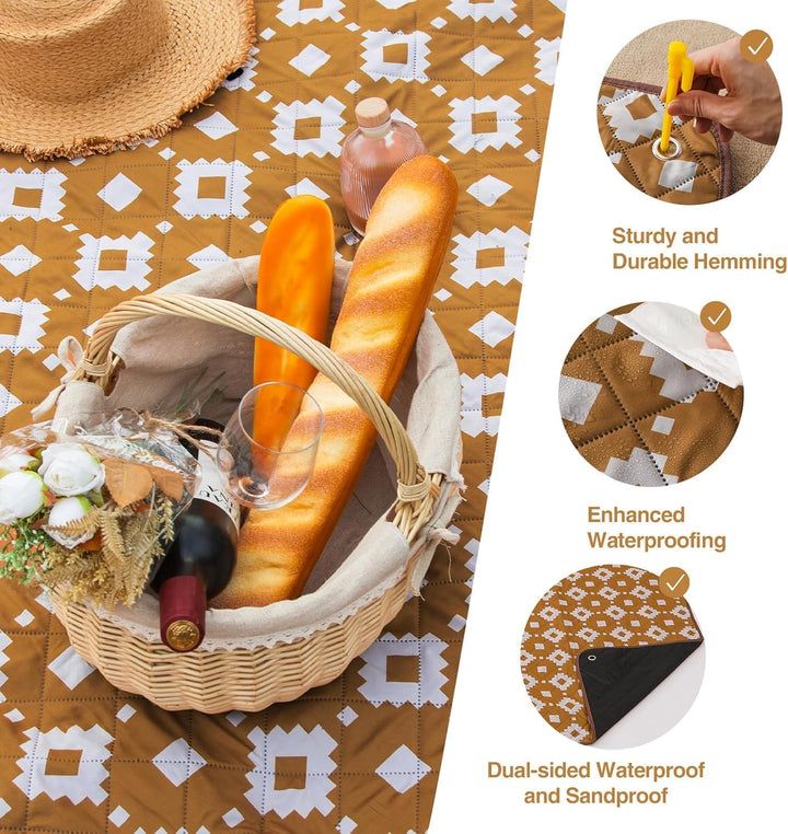 Skanto | Ekstra stor vanntett piknikteppe 200 × 200 cm med 3 lag – MeadowRest