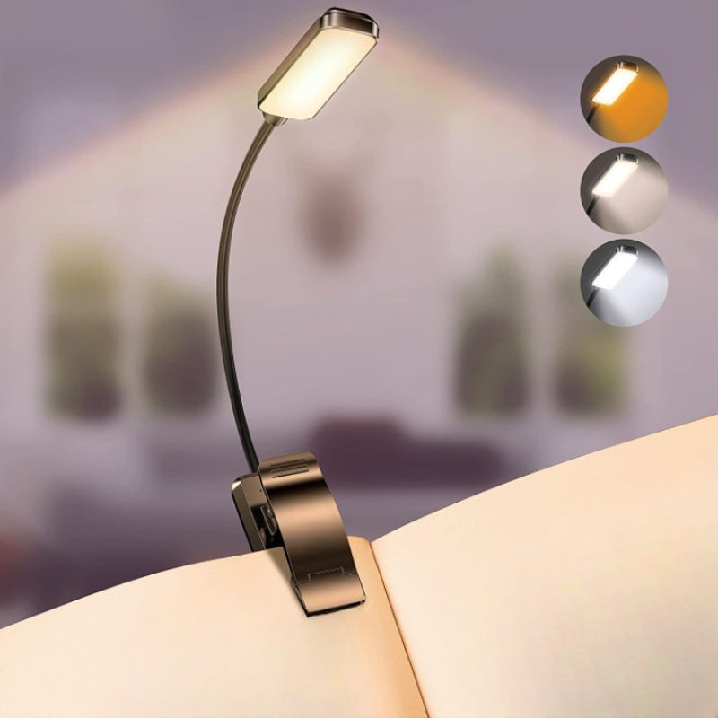 Kjøp 9 LED USB oppladbar leselampe for lesing i Sengen - øyevennlig, trinnløs dimbar | Lite lett clip leselampe