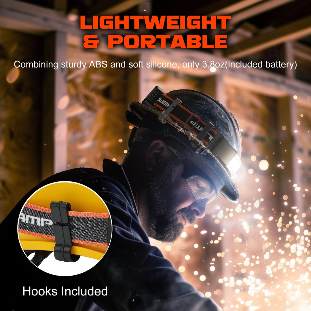 Skanto | Hopedone Oppladbar Hodelykt 1000 Lumens, 230° Vidvinkel, Vanntett, 2-Pack, Oransje