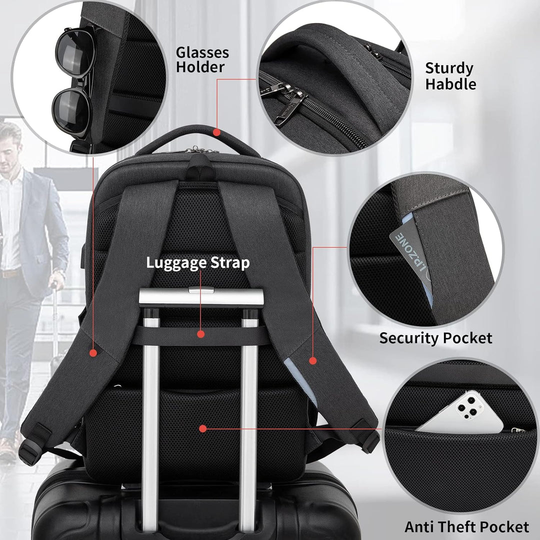Vanntett reise laptop ryggsekk med USB-port og organisert lagring | Skanto