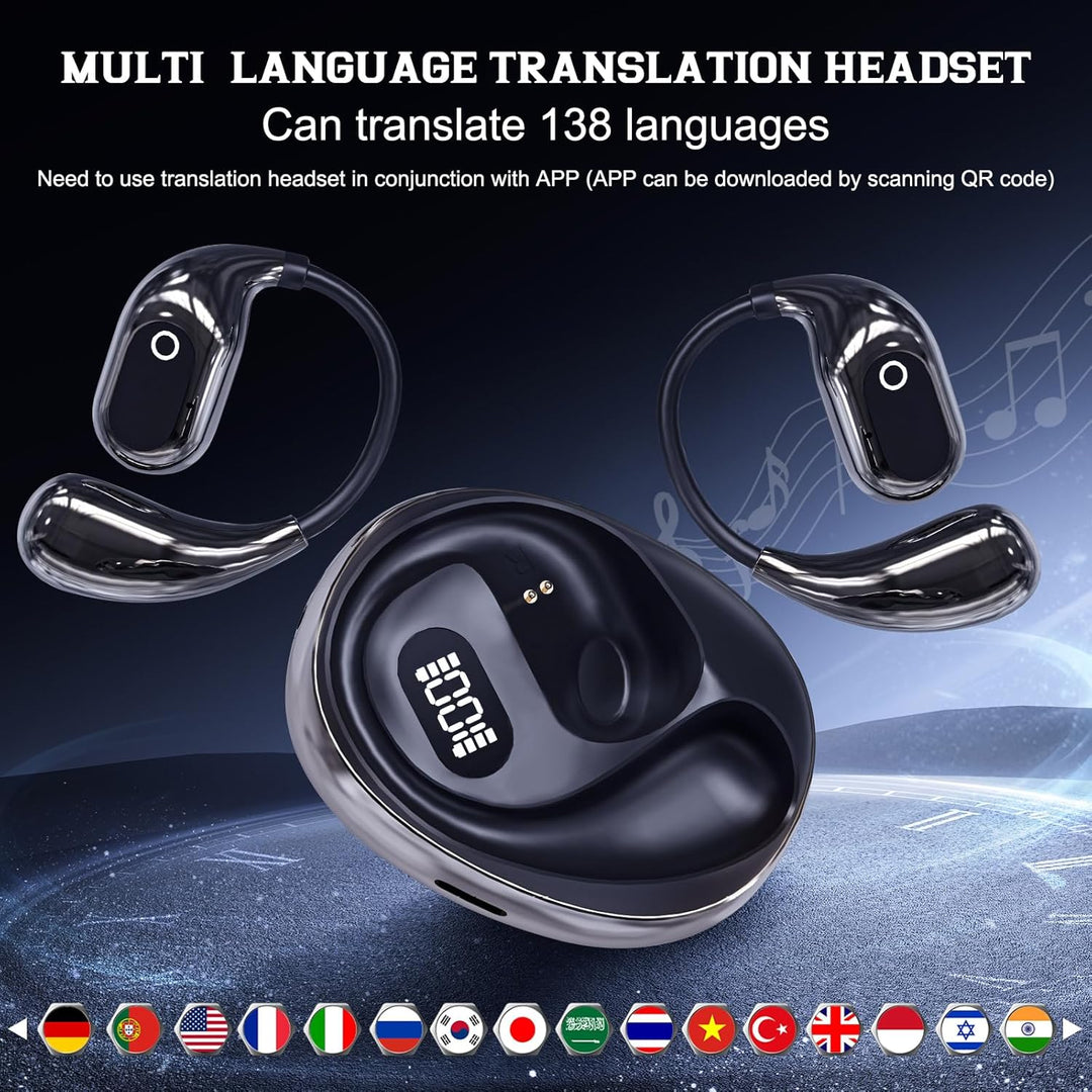 Skanto | AI Smart Translator Ørepropper med Bluetooth 5.3, Åpen Øre Språkutfordrende Hodetelefoner for Reise, Næring og Sport