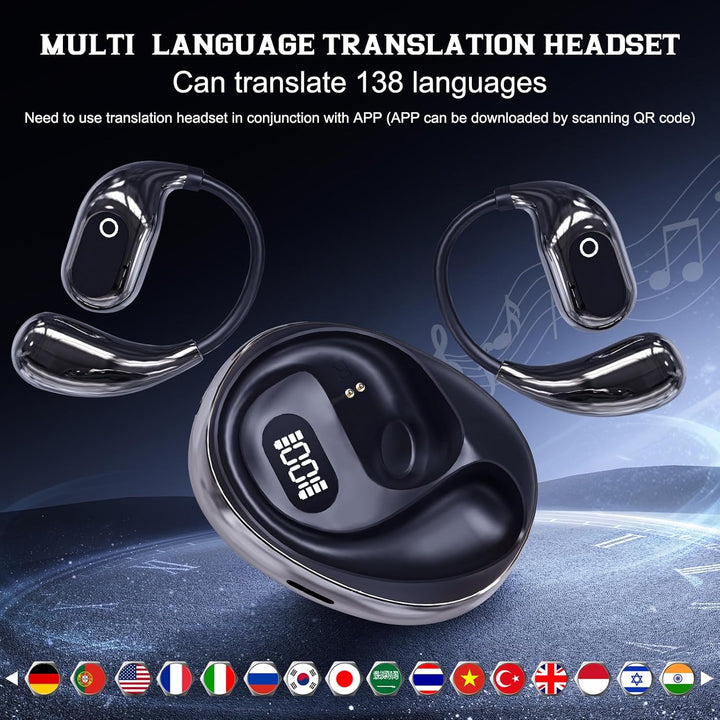 Skanto | AI Smart Translator Ørepropper med Bluetooth 5.3, Åpen Øre Språkutfordrende Hodetelefoner for Reise, Næring og Sport