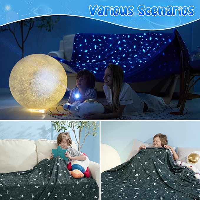 Glow-in-the-Dark Kjøleteppe For Barn– Q-Max > 0.5, Dobbeltsidig Farge Svart | Skanto