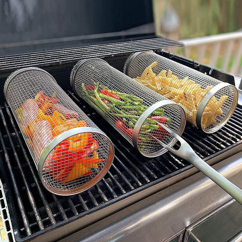 Rustfritt Stål Rullende BBQ Grillkurv | Skanto