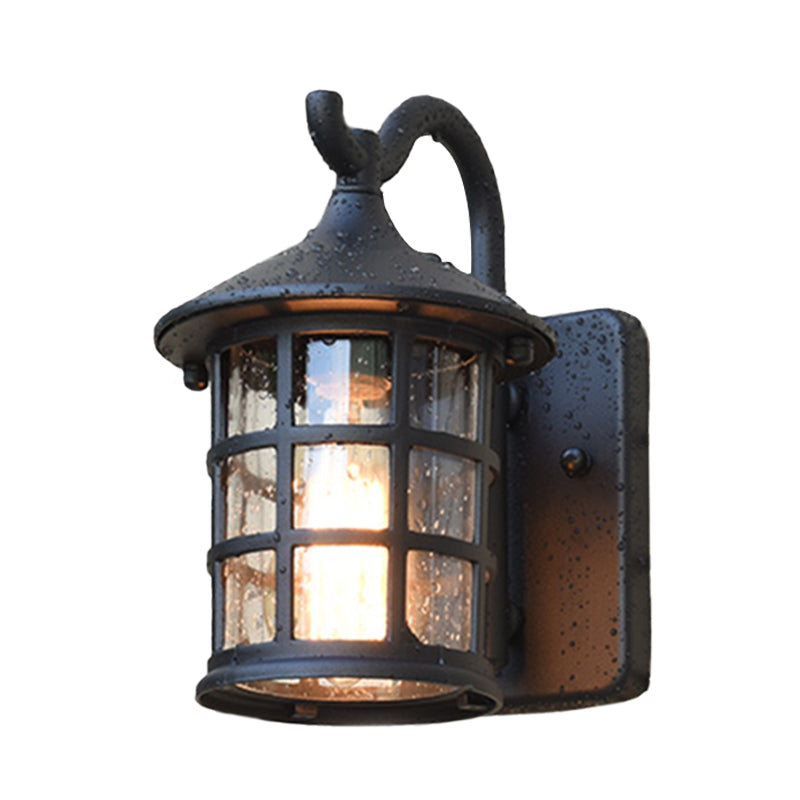 Seedet Glass Lantern Vegglampe Landsby Enkelt Lys Utendørs Vegglampe i Bronse/Svart | Skanto