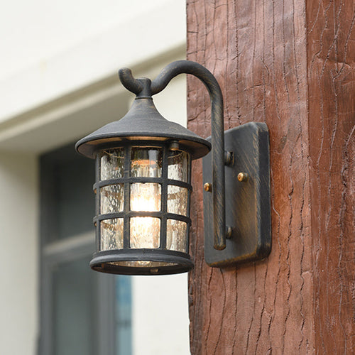 Seedet Glass Lantern Vegglampe Landsby Enkelt Lys Utendørs Vegglampe i Bronse/Svart | Skanto