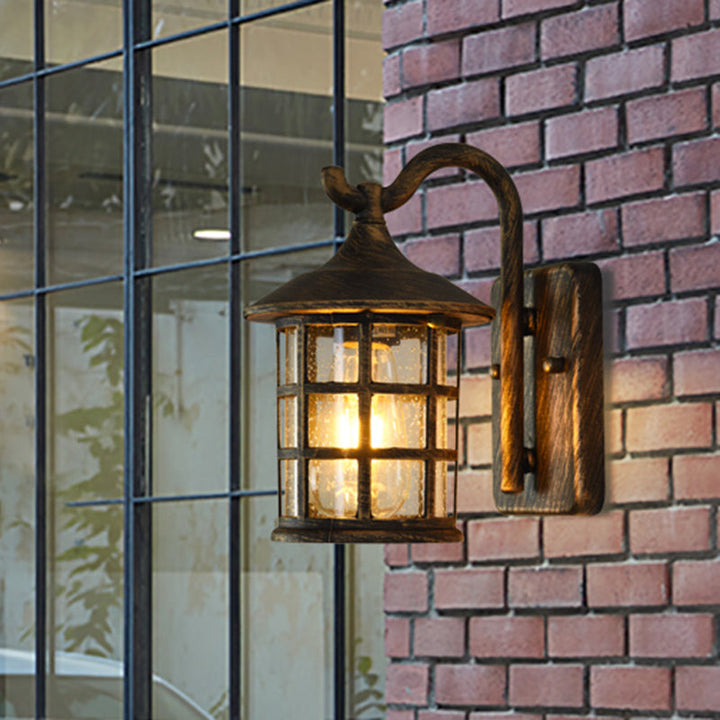 Seedet Glass Lantern Vegglampe Landsby Enkelt Lys Utendørs Vegglampe i Bronse/Svart | Skanto