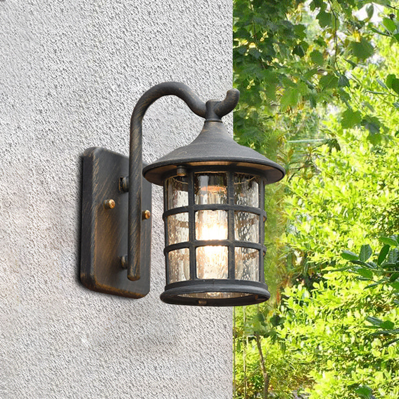 Seedet Glass Lantern Vegglampe Landsby Enkelt Lys Utendørs Vegglampe i Bronse/Svart | Skanto