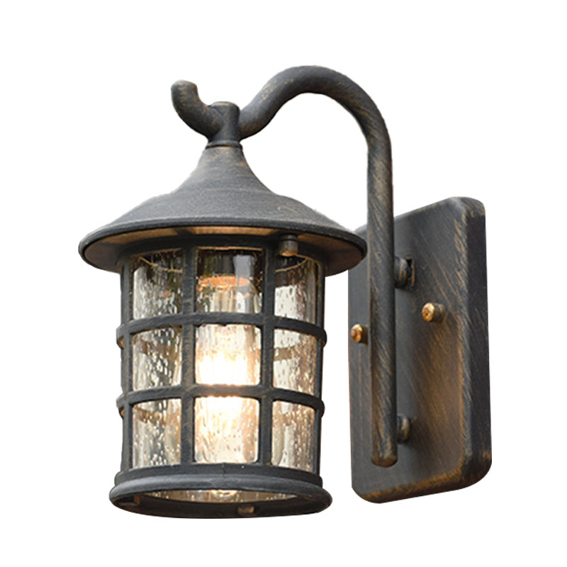 Seedet Glass Lantern Vegglampe Landsby Enkelt Lys Utendørs Vegglampe i Bronse/Svart | Skanto