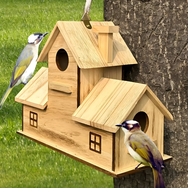 WoodlandBird Hus- Tre Hulls Hengefuglehus med 3-Hull | Skanto