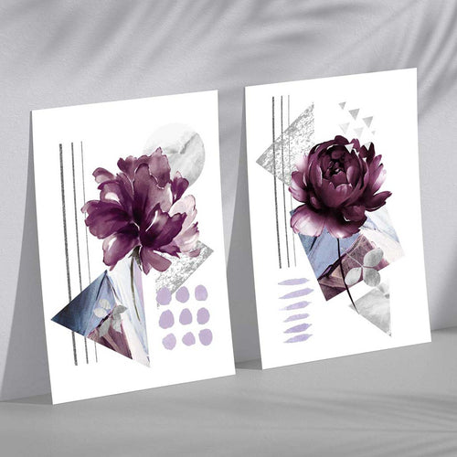 Moderne blomster i lilla – 2 kunsttrykk
