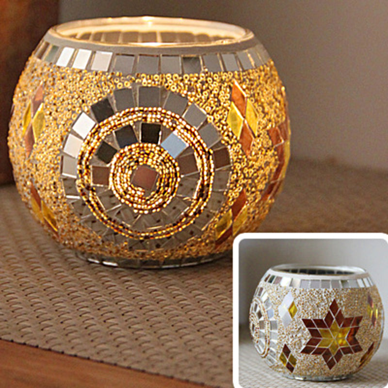 Europeisk Retro Glass Mosaick Te-lysestake