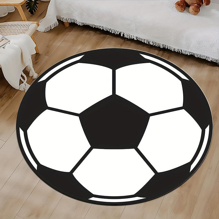 Rund fotballteppe med halkefri bakgrunn – Sporty teppe for barnerom og stue | Skanto