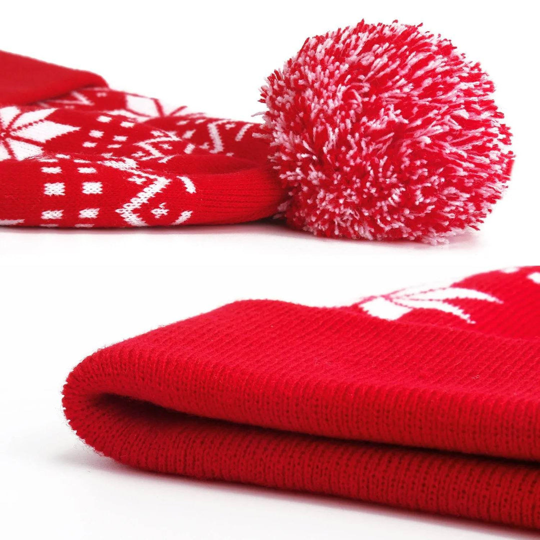 Skanto | Jacquard Jule Fluffy Ball Cap Termisk Hodecover Strikket Lue