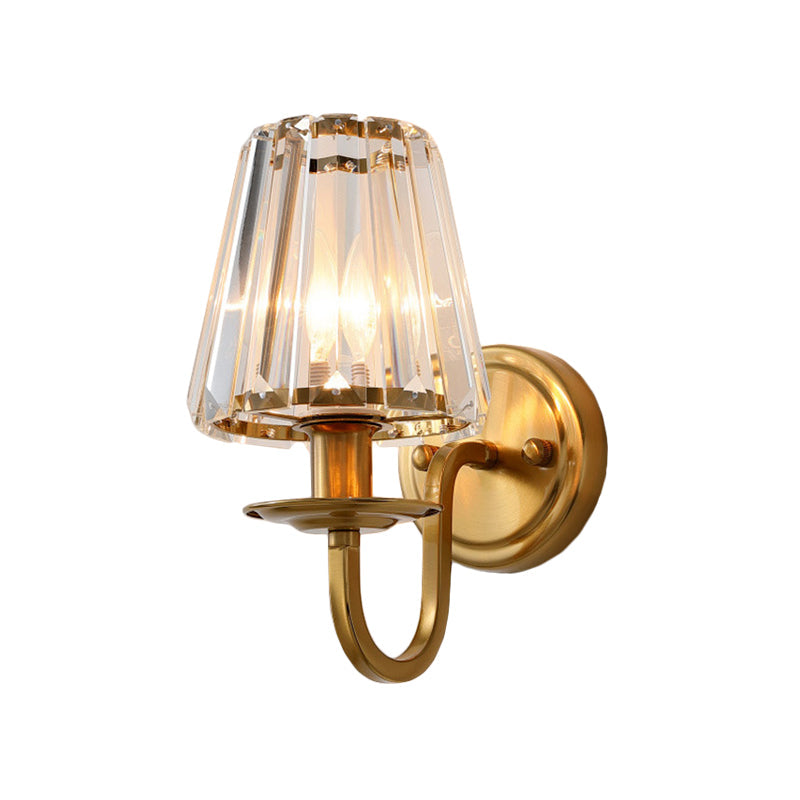 Moderne Kjegle Vegglampe 1 Hode K9 Krystall Vegglysestake i Gull med Buearm | Skanto