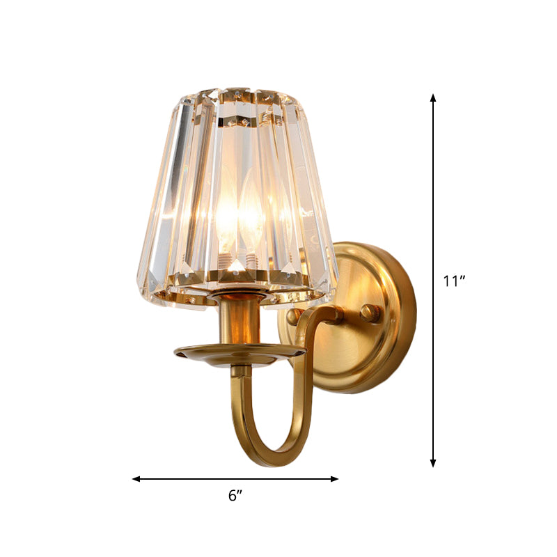Moderne Kjegle Vegglampe 1 Hode K9 Krystall Vegglysestake i Gull med Buearm | Skanto