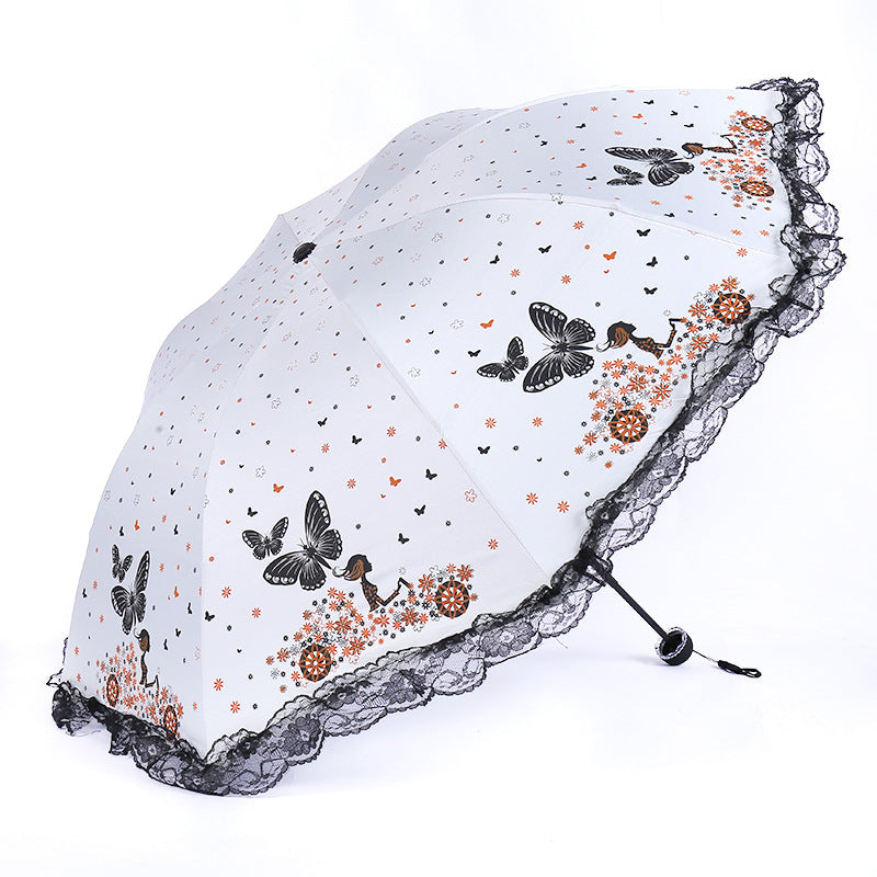 Damen Sonnenschutzschirm mit romantischem Schmetterlingsdesign Skanto