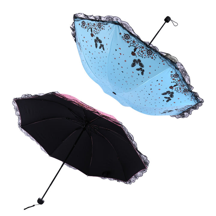 Damen Sonnenschutzschirm mit romantischem Schmetterlingsdesign Skanto