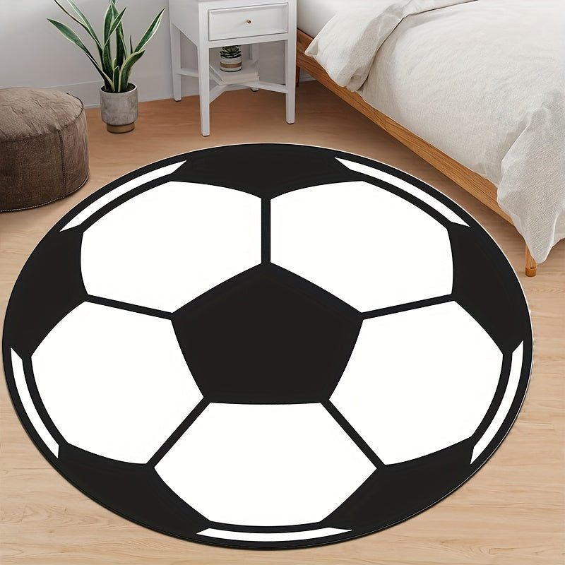 Rund fotballteppe med halkefri bakgrunn – Sporty teppe for barnerom og stue | Skanto