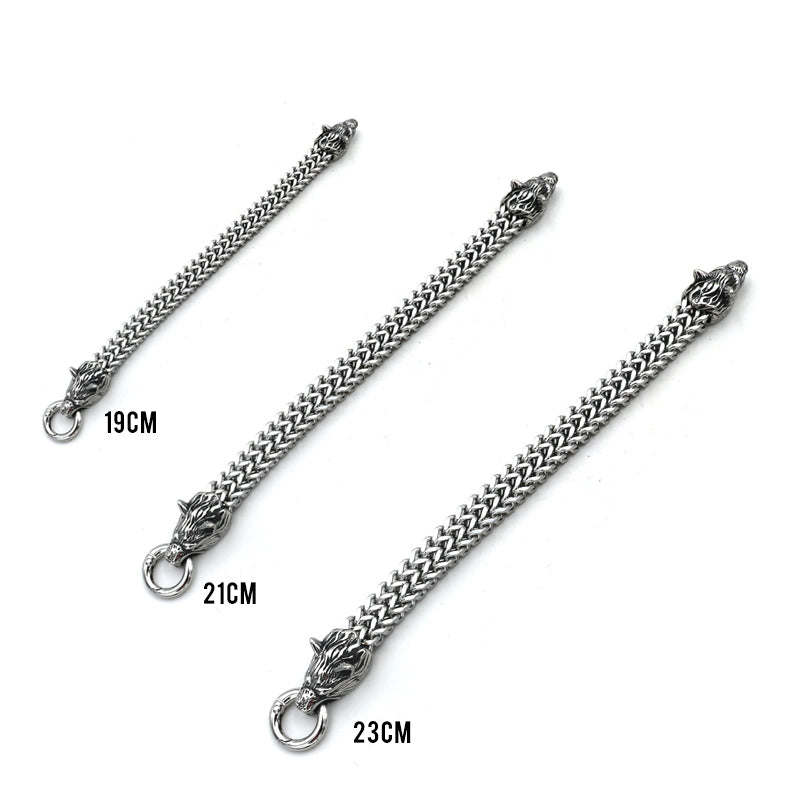 Skanto | Viking Rustfritt Stål Dobbel Ulvehode Fenris Armbånd