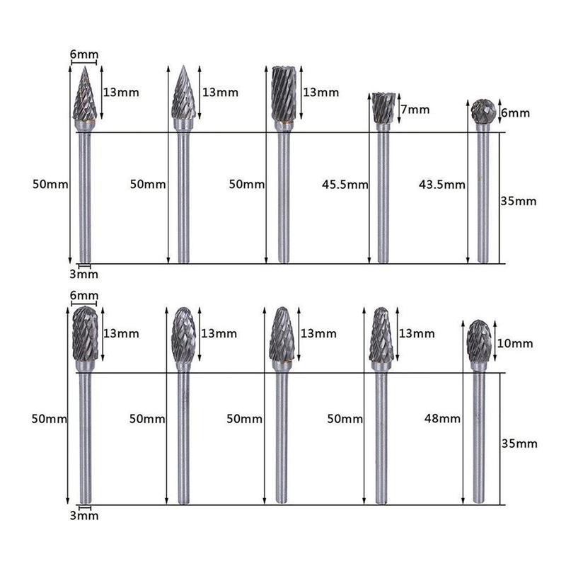 Tungsten Carbide Slipeskaft (10 PCS) | Skanto