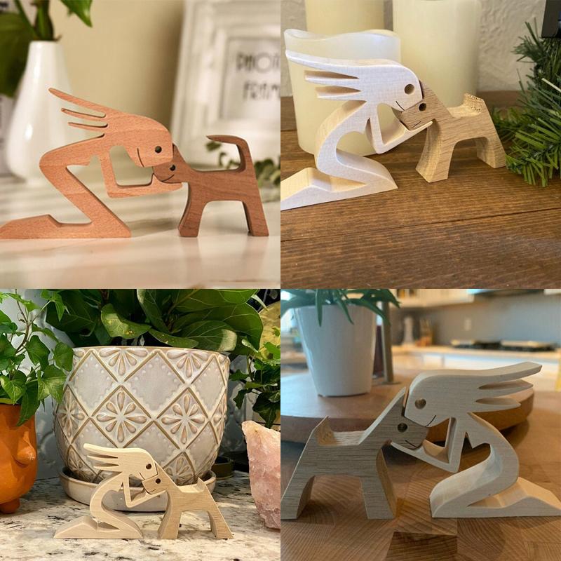 Pet Lover Gaver Tre Skulptur Familie & Valp Tre Håndverk Bord Ornamenter | Skanto