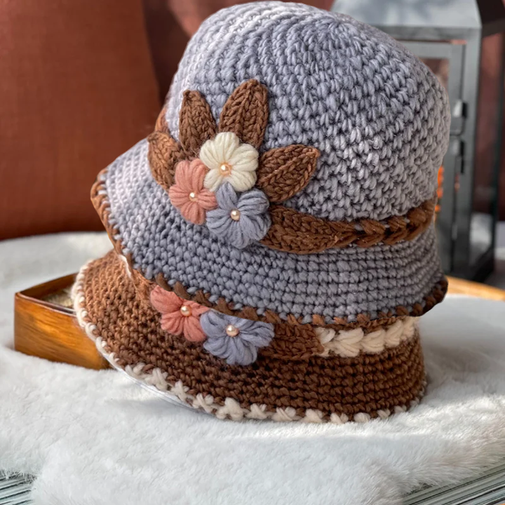Skanto | Fransk Tykk Kvinne Blomster Strikk Ullhatt