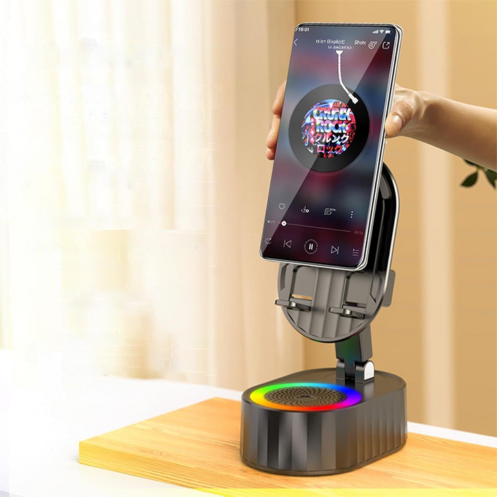 Skanto | 360° Justerbar Telefonsupport med Innebygd Bluetooth Høyttaler