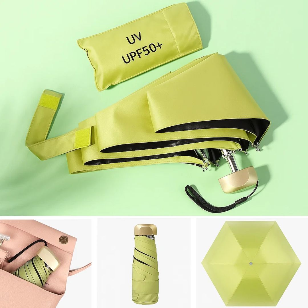 UrbanBrolly | Mini UV Sammenleggbar Paraply – UPF 50+ Solbeskyttelse – Vannavvisende – Lett Bærebar Størrelse Reise Bruk Skanto