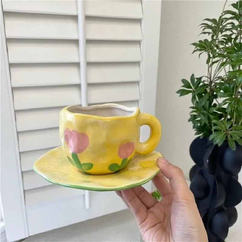 Håndmalt kreativ kaffekopp, keramisk tekopp og fatsett | Skanto