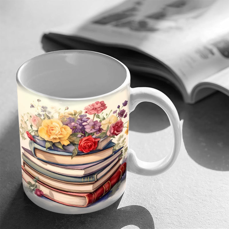 3D Kunstnerisk Vakker Floral Bøker Kaffe Krus - Bokelsker Gave | Skanto