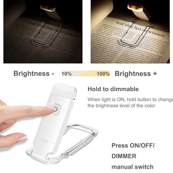 Skanto | Bokleselys - Justerbart LED klipslys med oppladbart batteri, USB-drevet for lesing i sengen, best for bokorme og barn