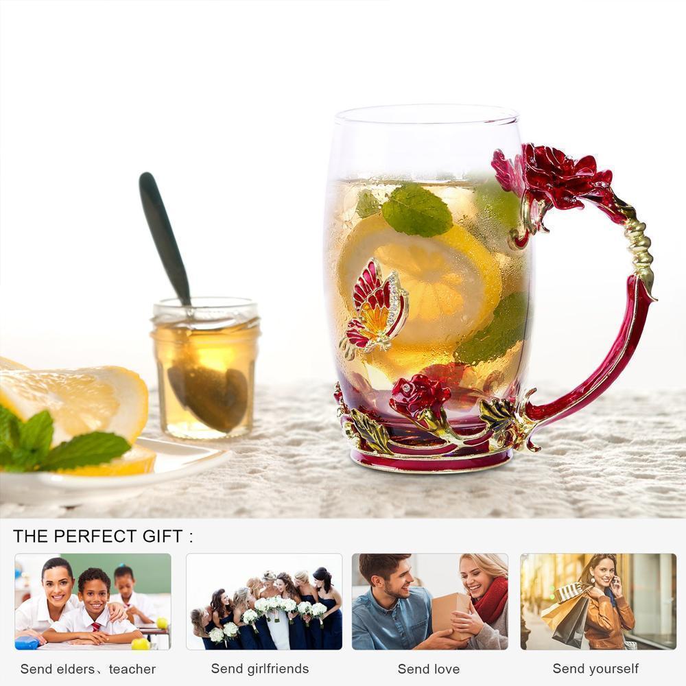 Skanto | Emalje Rose Glass Te koppesett (Med skje)