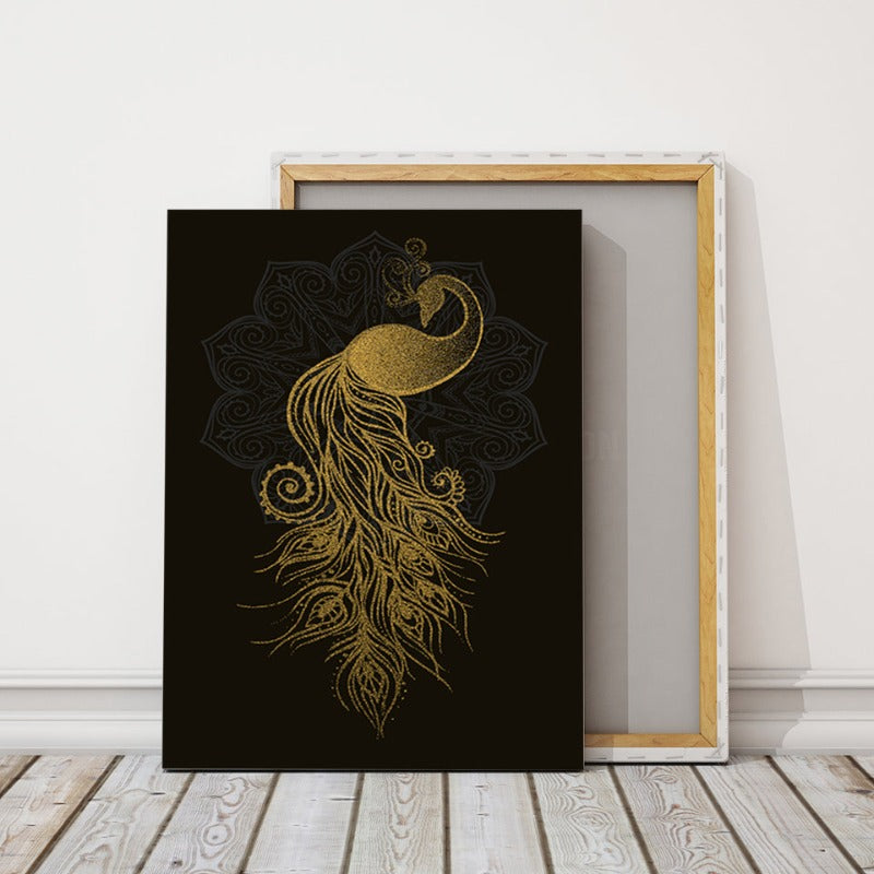 Abstract Golden Mandala Påfugl - Lærret Vegkunst Maleri | Skanto
