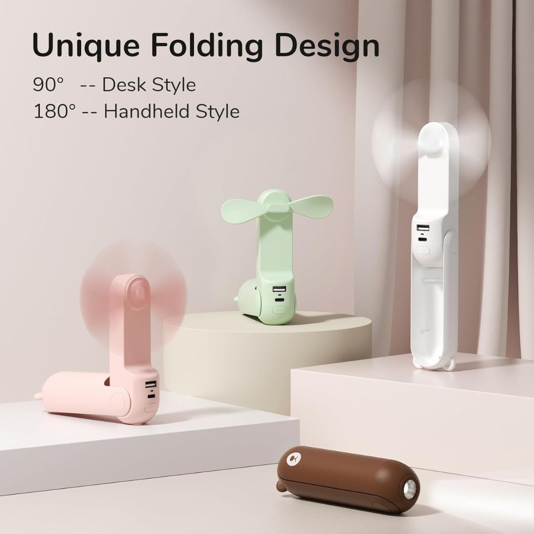 3 i 1 Håndholdt Mini Vifte | USB Oppladbar, Sammenleggbar Design & Ideell for Reise, Camping og Utendørsaktiviteter | Skanto