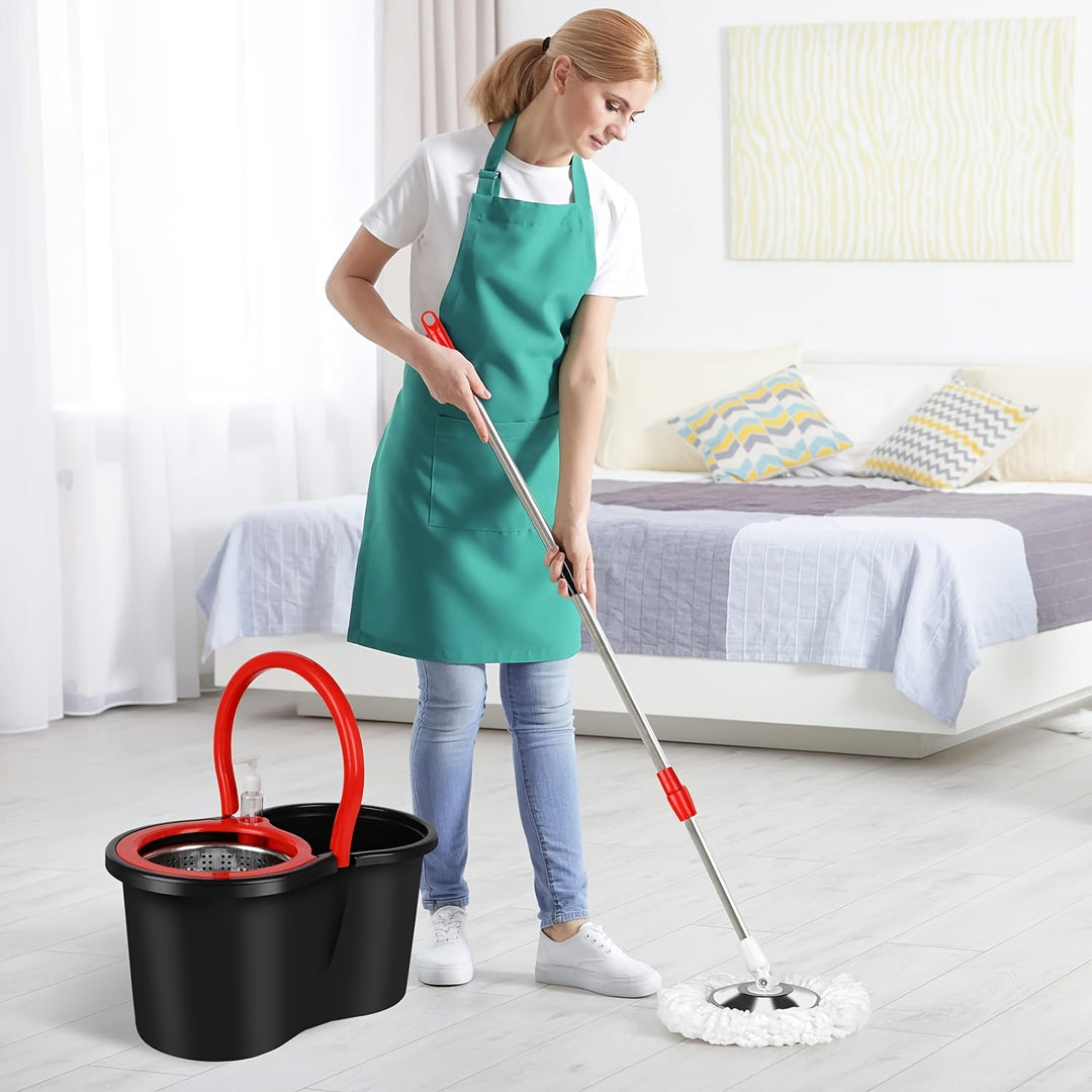 Skanto | Spin-mopp og bøtte sett med presse – 360° roterende mopp-system, inkluderer 3 mikrofiber-mopp hoder og 61" justerbart rustfritt stål håndtak – Ideell for gulvrengjøring i bad og skoler