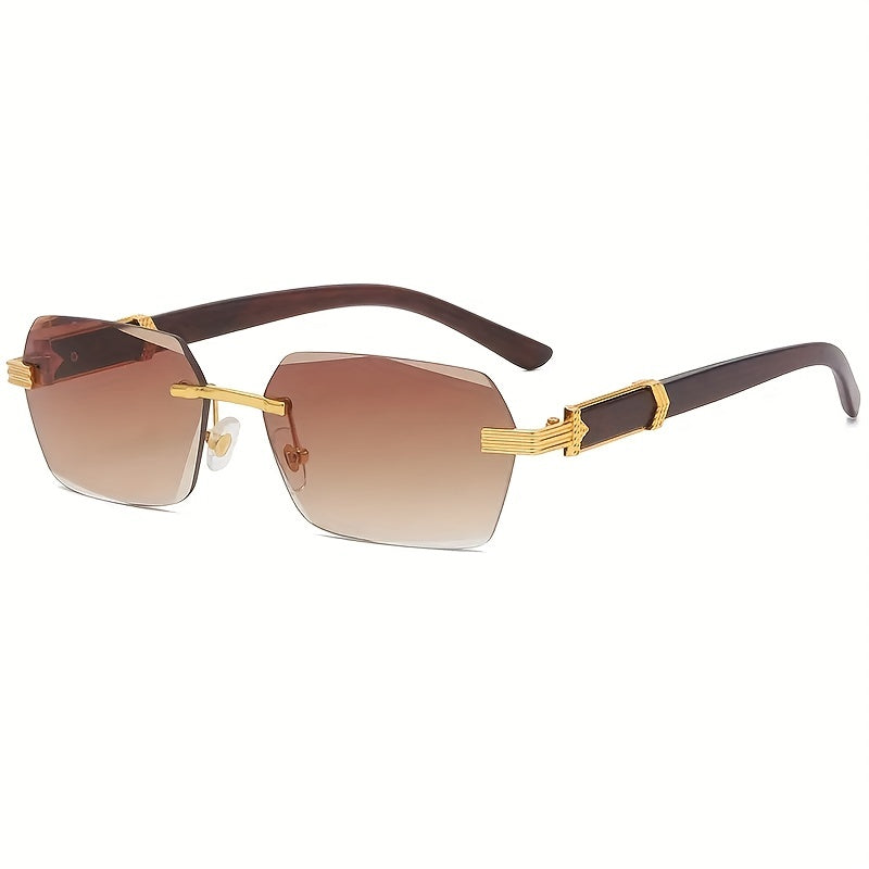 Rimless solbriller med rektangulære linser og faux tre templer – Verro | Skanto