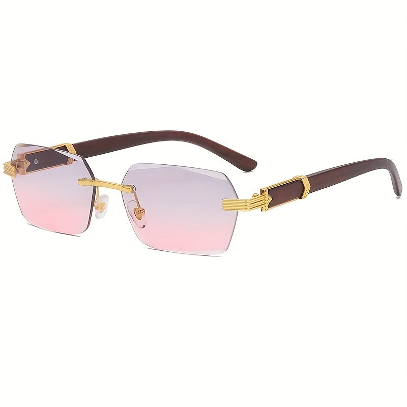 Rimless solbriller med rektangulære linser og faux tre templer – Verro | Skanto