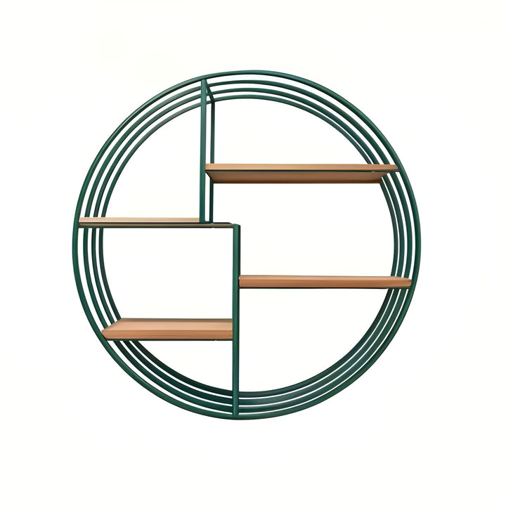 Rund Vegg hylle med 4 nivåer - Retro design laget av tre og metall | Dekorativ hengende hylle for stue, bad og soverom | Skanto