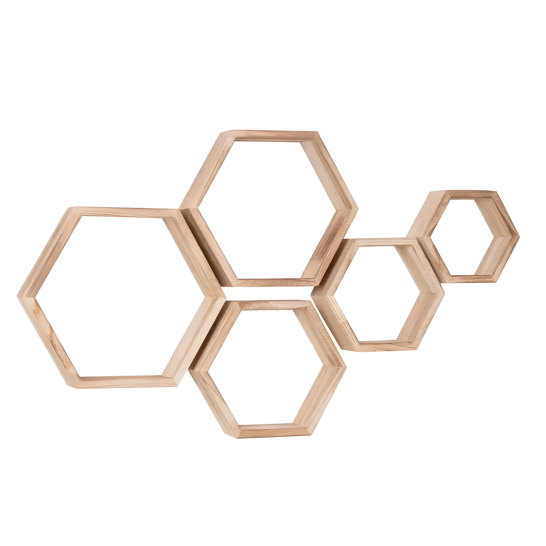 Skanto | Vegghyllesett HexaWood | 5-delt | Sekskantet design | Rustikk trelook