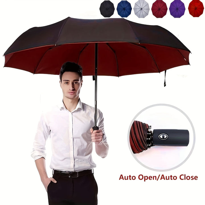 Skanto | Vindtetts reiseregns umbrellas - Robust 10-ribs ramme, Automatisk, Ekstra stort sammenleggbart design med UV-beskyttelse, Dobbelt bruk for solfylt og regnfullt vær
