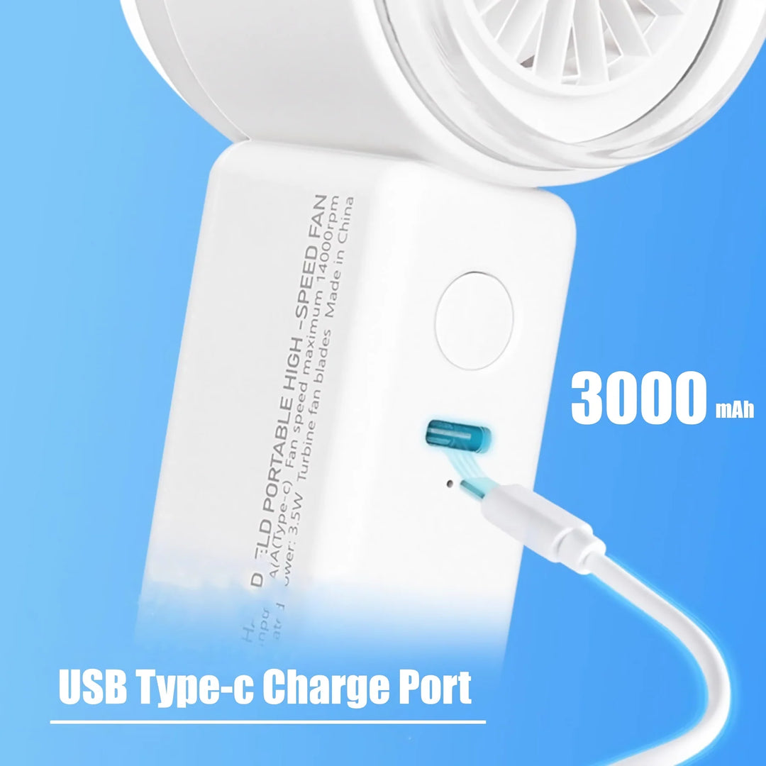 Kompakt håndholdt høyhastighetsvifte med digitalt display - USB-oppladbar, 5 hastigheter | Skanto