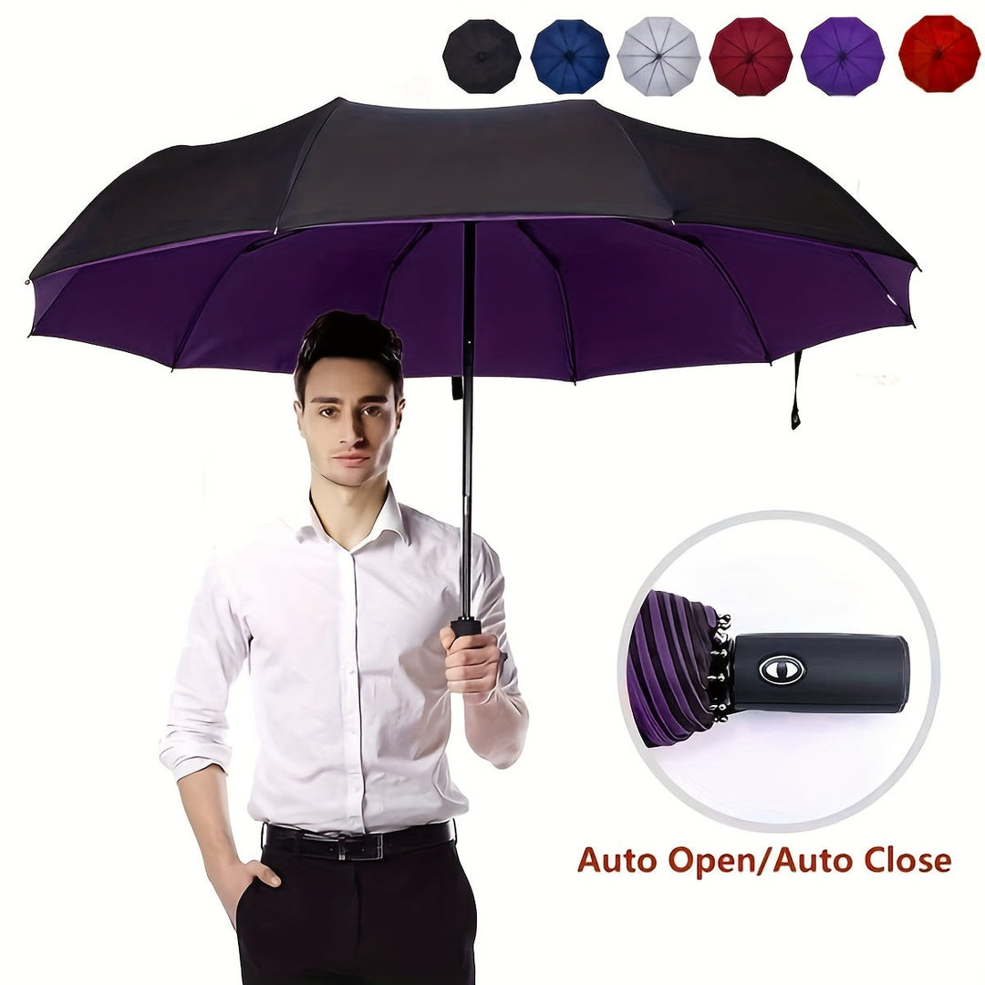 Skanto | Vindtetts reiseregns umbrellas - Robust 10-ribs ramme, Automatisk, Ekstra stort sammenleggbart design med UV-beskyttelse, Dobbelt bruk for solfylt og regnfullt vær