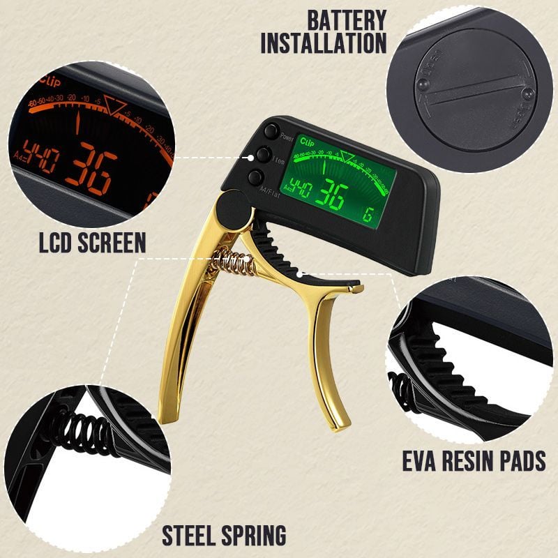 Skanto | DUAL-BRUK GITAR CAPO TUNER MED LCD-SKJERM