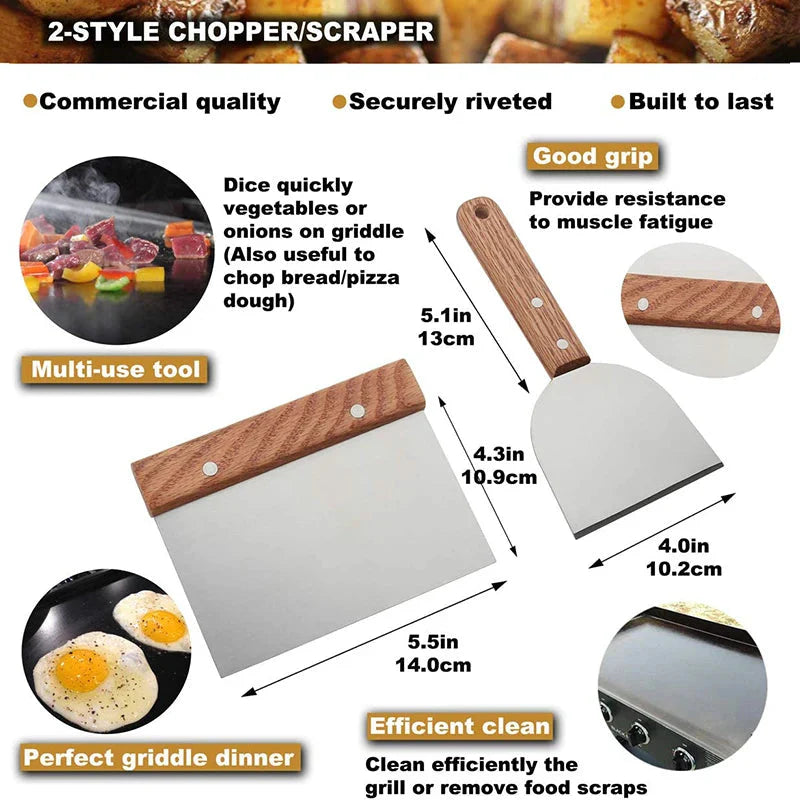 8Pcs Grilltilbehør Sett i Rustfritt Stål Skrapere for BBQ Grill | Skanto